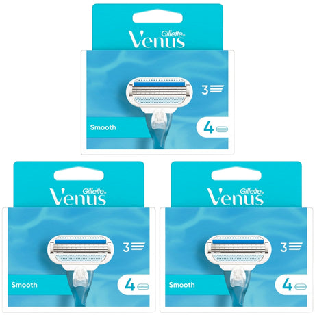Gillette Venus Smooth Razor Blades - 12 Piece Bundle (3 Packs of 4)