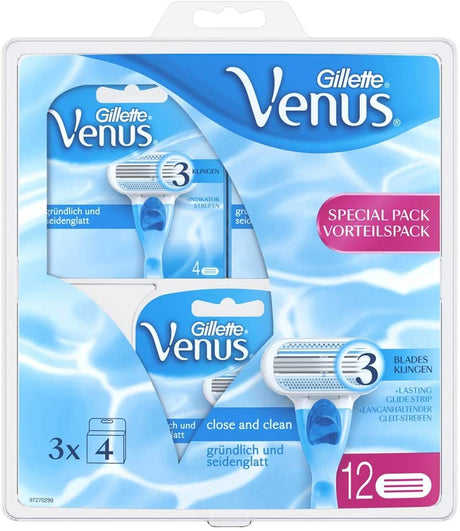 Gillette Venus Smooth Razor Blades - 12 Piece Bundle (3 Packs of 4)