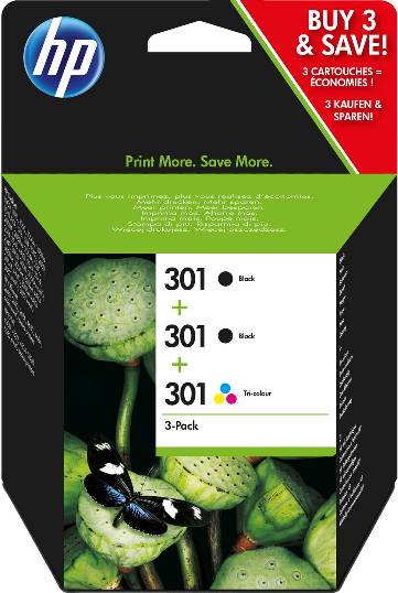 HP 301 Black and 301 Combo Ink Cartridge Combo Pack - E5Y87EE