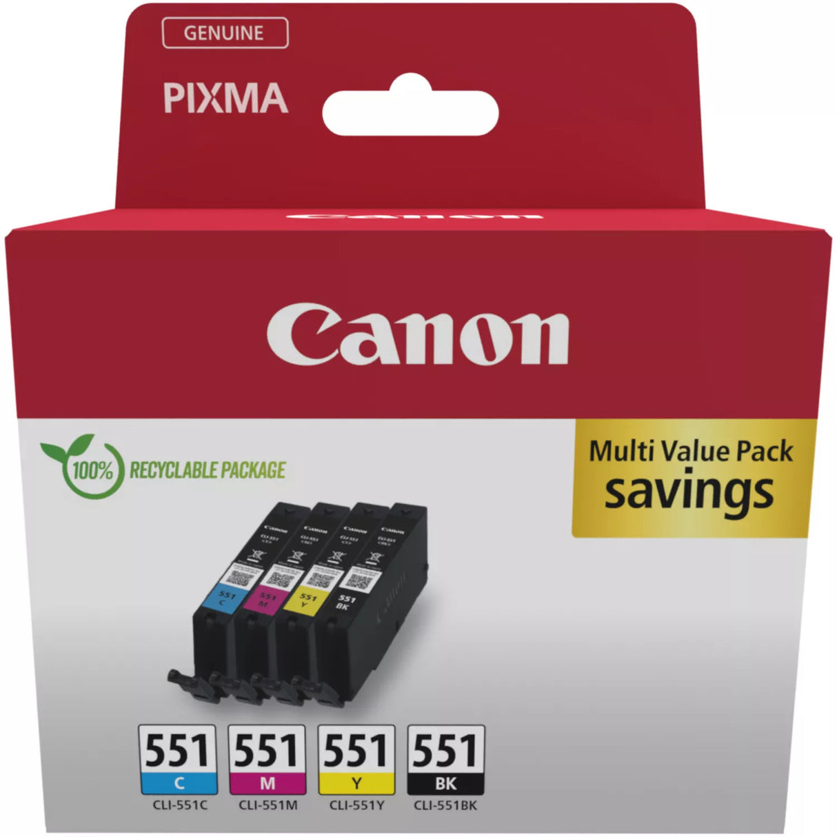 Canon CLI-551 Black Cyan Magenta Yellow Ink Cartridge Combo Pack - 6509B015