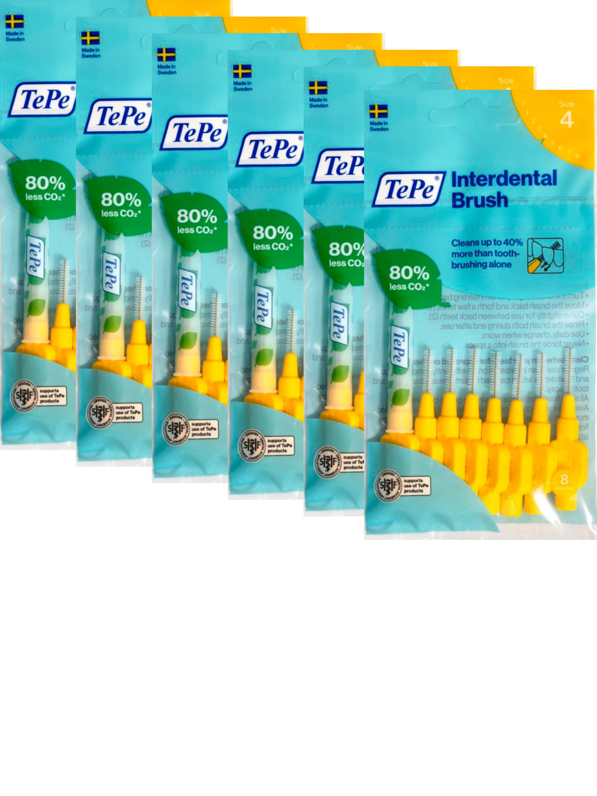 TePe Yellow Fine 0.70mm - 6 Packets of 8 - (48 Brushes) Bundle