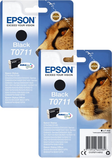 Epson T0711 Cheetah Black Ink Cartridge Twin Pack
