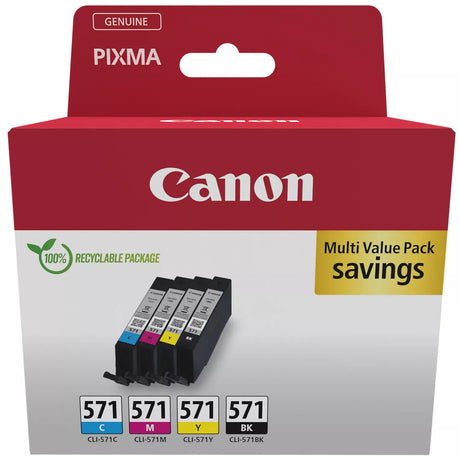 Canon CLI-571 Black Cyan Magenta Yellow Ink Cartridge Combo Pack - 0386C008