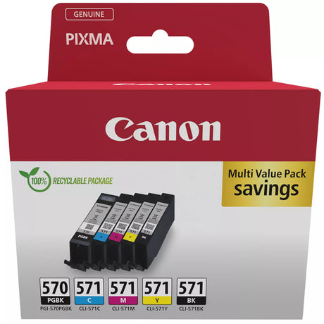 Canon PGI-570 Black and CLI-571 Black Cyan Magenta Yellow Ink Cartridge Combo Pack - 0372C004