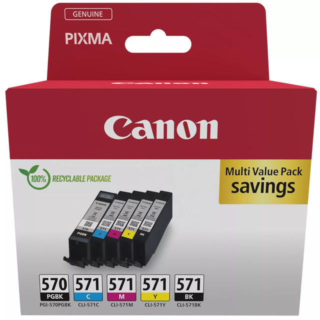 Canon PGI-570 Black and CLI-571 Black Cyan Magenta Yellow Ink Cartridge Combo Pack - 0372C006