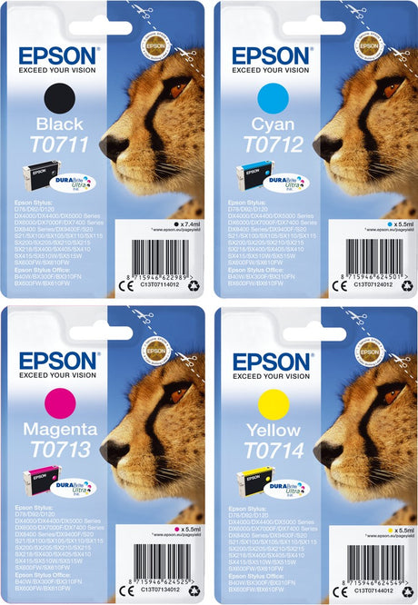 Epson Cheetah Black Cyan Magenta Yellow Ink Cartridge Bundle Pack