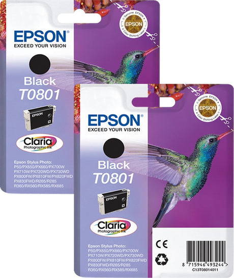 Epson T0801 Hummingbird Black Ink Cartridge Twin Pack