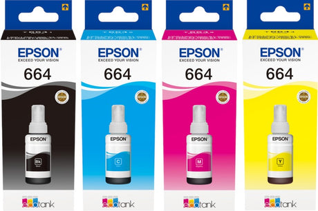Epson Ecotank 664 Black Cyan Magenta Yellow Ink Bottle Bundle Pack