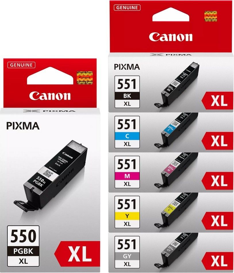 Canon PGI-550XL Black and CLI-551XL Black Cyan Magenta Yellow Grey Bundle Pack