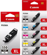 Canon PGI-550XL Black and CLI-551XL Black Cyan Magenta Yellow Grey Bundle Pack