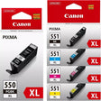 Canon PGI-550XL Black and CLI-551XL Black Cyan Magenta Yellow Bundle Pack