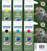 Epson Owl Black Cyan Magenta Yellow Light Cyan Light Magenta Ink Cartridge Bundle Pack