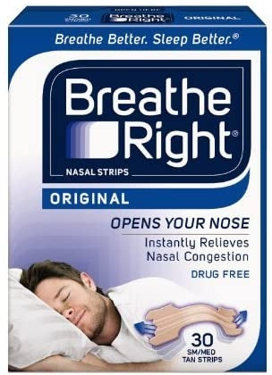Breathe Right Snoring Congestion Relief Nasal Strips Small/Medium Original 30 Strips - 3 Packs