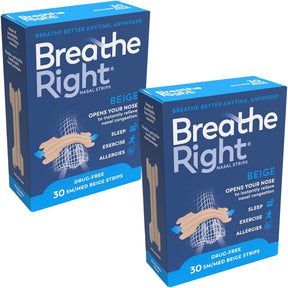 Breathe Right Snoring Congestion Relief Nasal Strips Small/Medium Original 30 Strips - 2 Pack
