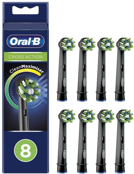 Oral-B CrossAction Electric Toothbrush Heads with CleanMaximiser Black - 8 Piece Bundle (2 Packs of 4)