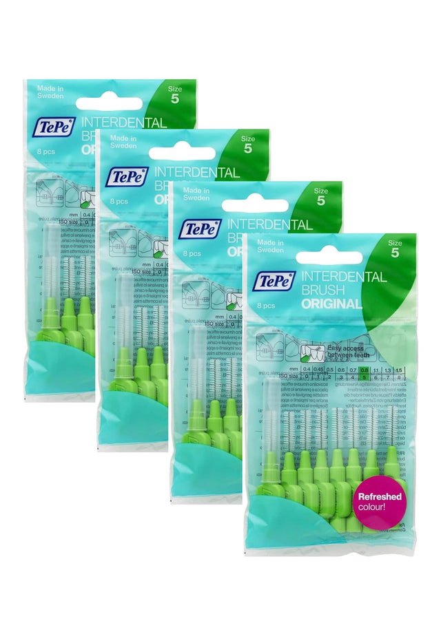 TePe Green Medium 0.80mm 4 Packets of 8 - (32 Brushes) Bundle