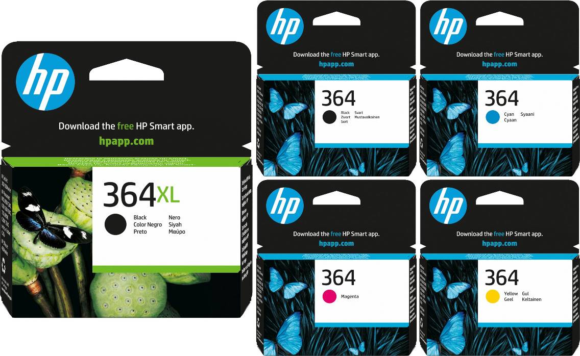 HP 364XL Black and 364 Black Cyan Magenta Yellow Ink Cartridge Bundle Pack