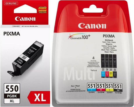 Canon PGI-550XL Black and CLI-551 Black Cyan Magenta Yellow Ink Cartridge Combo Bundle Pack