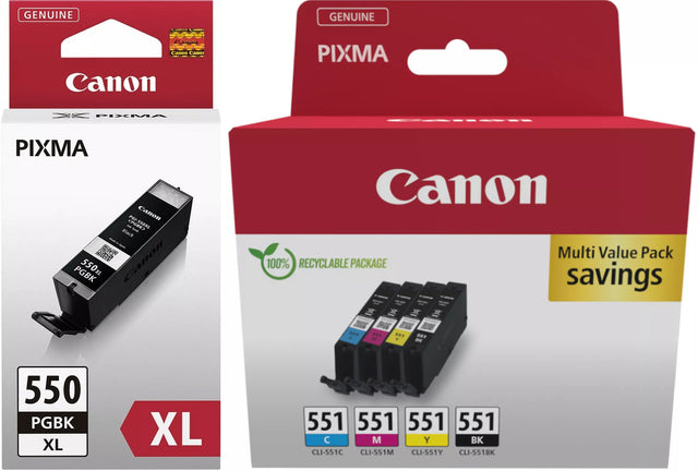 Canon PGI-550XL Black and CLI-551 Black Cyan Magenta Yellow Ink Cartridge Combo Bundle Pack