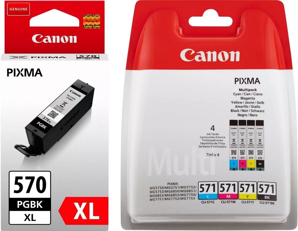 Canon PGI-570XL Black and CLI-571 Black Cyan Magenta Yellow Ink Cartridge Combo Bundle Pack