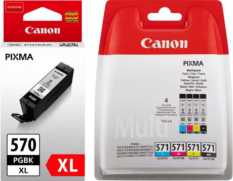 Canon PGI-570XL Black and CLI-571 Black Cyan Magenta Yellow Ink Cartridge Combo Bundle Pack