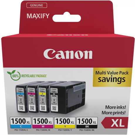 Canon PGI-1500XL Black Cyan Magenta Yellow Ink Cartridge Combo Pack - 9182B010