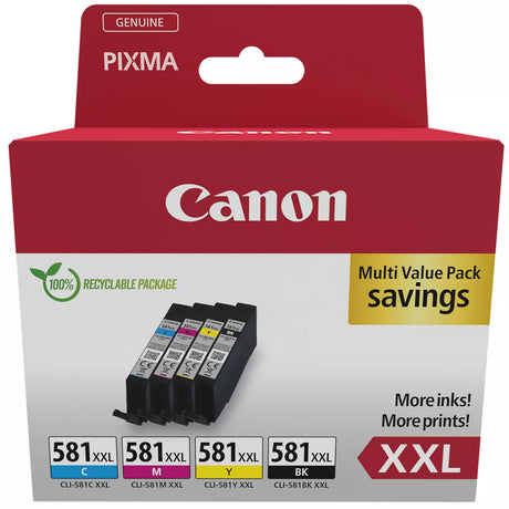 Canon CLI-581XXL Black Cyan Magenta Yellow Ink Cartridge Combo Pack - 1998C007