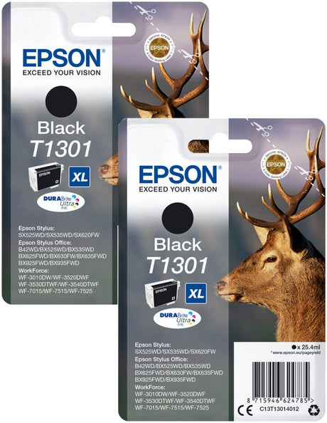 Epson T1301 Stag Black Ink Cartridge Twin Pack