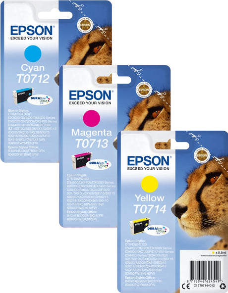 Epson Cheetah Cyan Magenta Yellow Ink Cartridge Bundle Pack