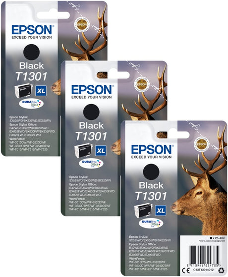 Epson T1301 Stag Black Ink Cartridge Triple Pack
