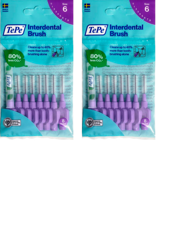 TePe Purple Large 1.10mm - 2 Packets of 8 - (16 Brushes) Bundle