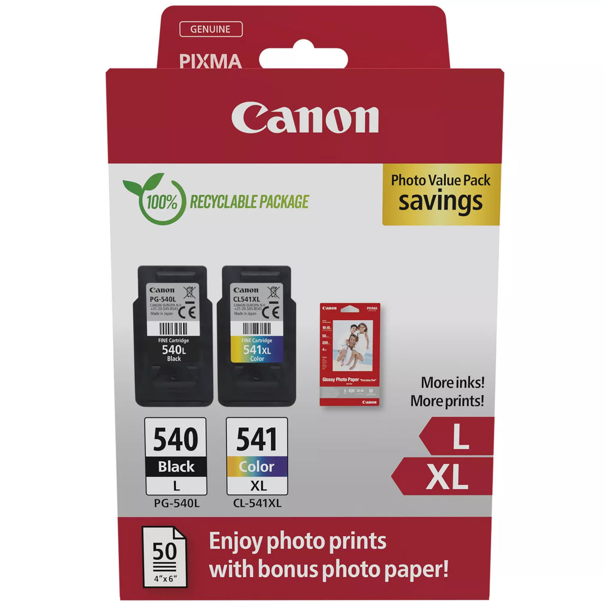 PG & CL 541XL Ink Cartridge Photo Paper Value Combo Pack 5224B012