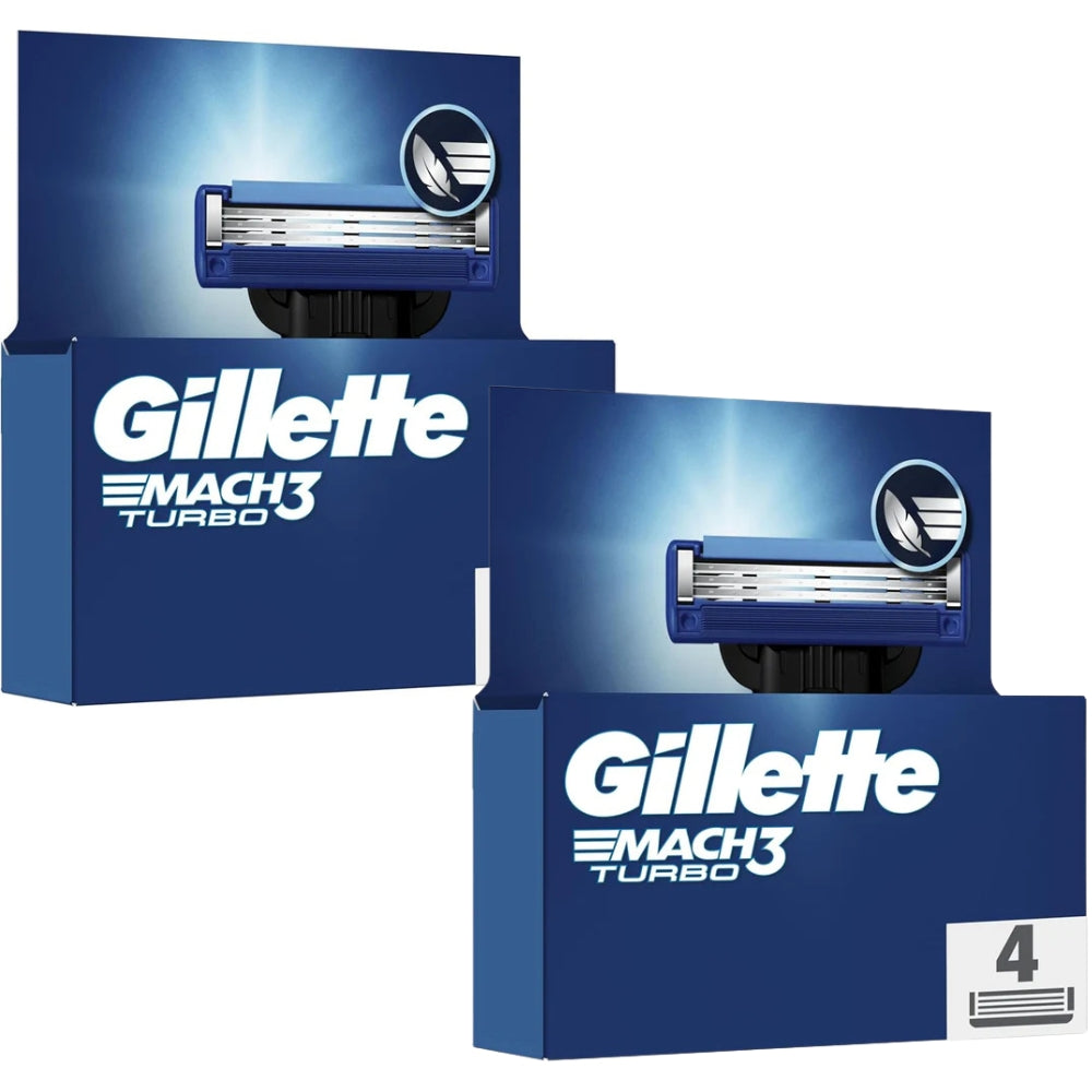 Gillette Mach3 Turbo Razor Blades - 8 Piece Bundle (2 Packs of 4)
