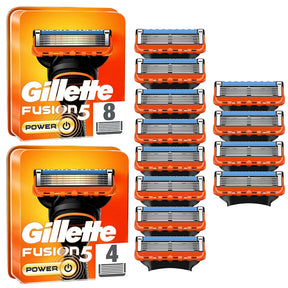 Gillette Fusion5 Power Razor Blades - 12 Piece Bundle (8 Pack and 4 Pack)