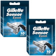Gillette Sensor Excel Razor Blades - 20 Piece Bundle (2 Packs of 10)