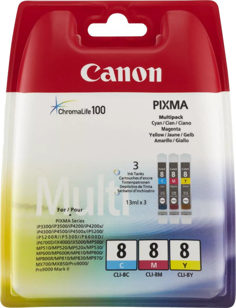 Canon CLI-8 Cyan Magenta Yellow Ink Cartridge Combo Pack - 0621B029