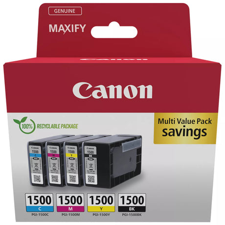 Canon PGI-1500 Black Cyan Magenta Yellow Ink Cartridge Combo Pack - 9218B006