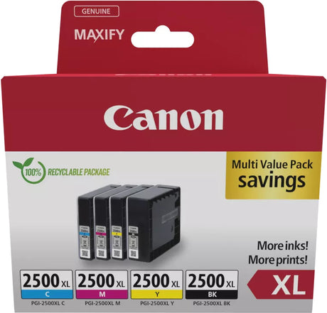 Canon PGI-2500XL Black Cyan Magenta Yellow Ink Cartridge Combo Pack - 9254B010