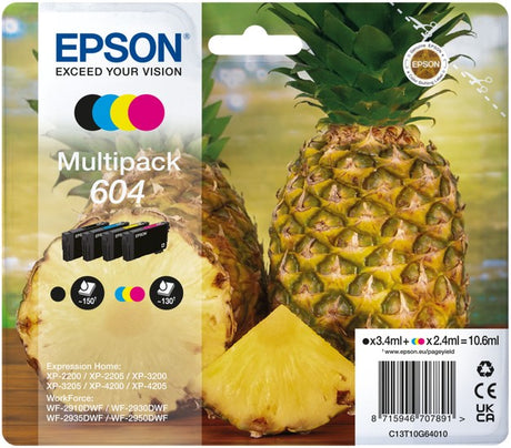 Epson 604 Pineapple Black Cyan Magenta Yellow Ink Cartridge Combo Pack