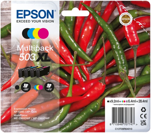 Epson 503XL Chillies Black Cyan Magenta Yellow Ink Cartridge Combo Pack