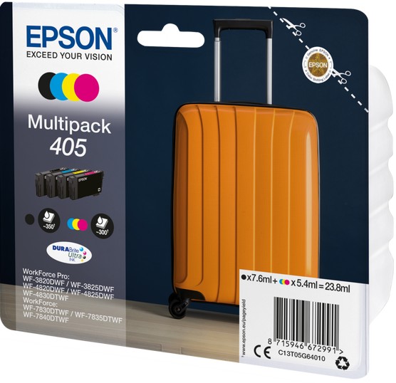 Epson 405 Suitcase Black Cyan Magenta Yellow Ink Cartridge Combo Pack