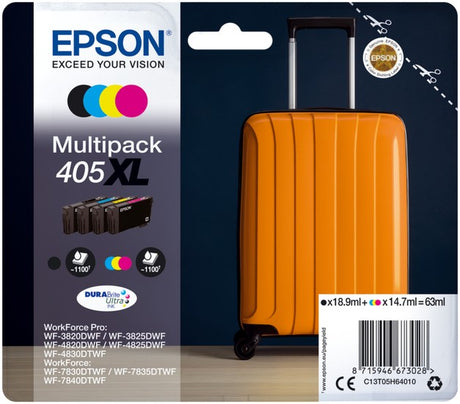 Epson 405XL Suitcase Black Cyan Magenta Yellow Ink Cartridge Combo Pack