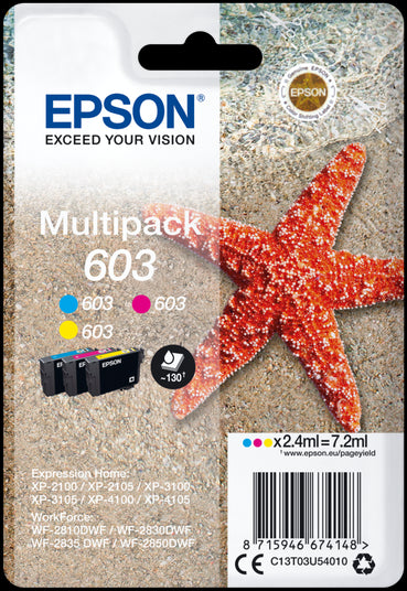 Epson 603 Starfish Cyan Magenta Yellow Ink Cartridge Combo Pack