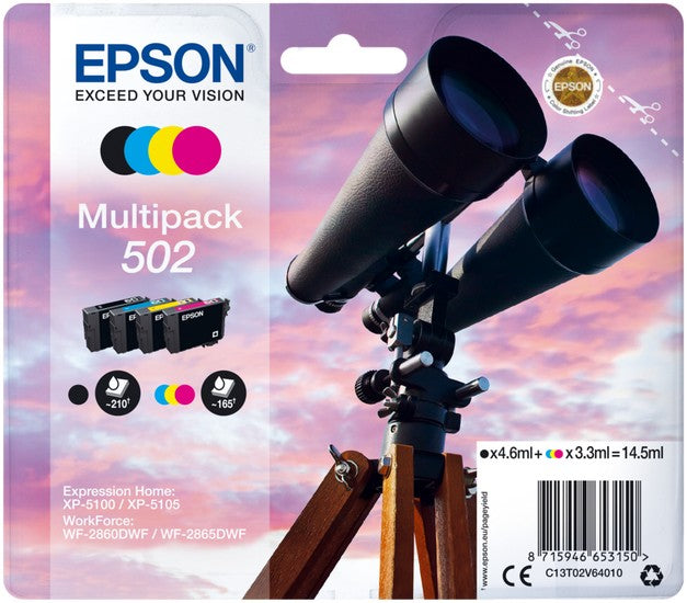 Epson 502 Binoculars Black Cyan Magenta Yellow Ink Cartridge Combo Pack