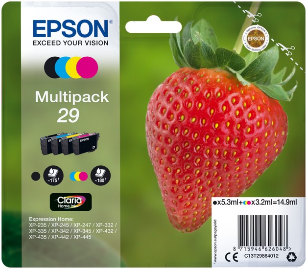 Epson 29 Strawberry Black Cyan Magenta Yellow Ink Cartridge Combo Pack