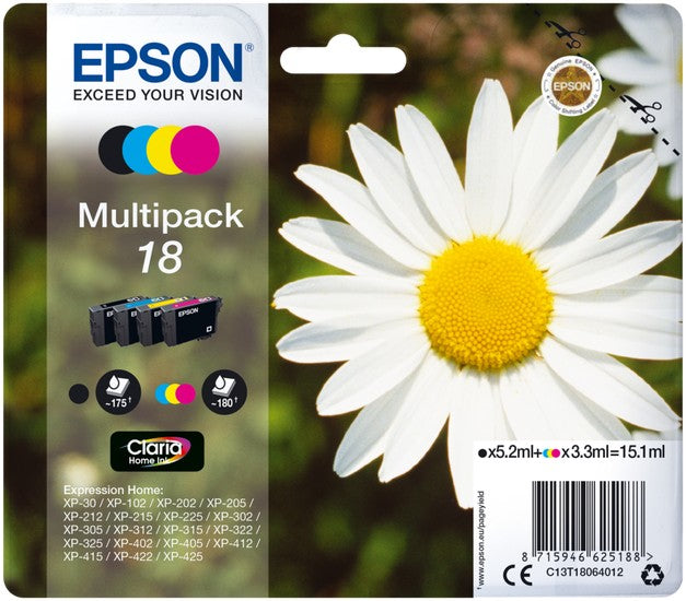 Epson 18 Daisy Black Cyan Magenta Yellow Ink Cartridge Combo Pack