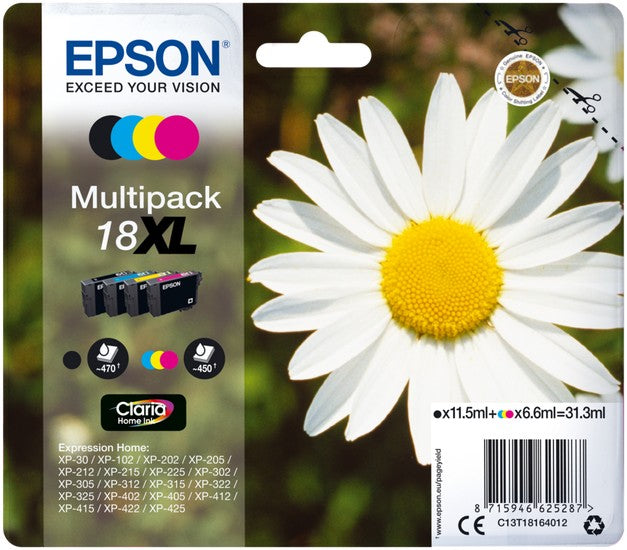Epson 18XL Daisy Black Cyan Magenta Yellow Ink Cartridge Combo Pack