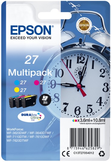 Epson 27 Alarm Clock Cyan Magenta Yellow Ink Cartridge Combo Pack