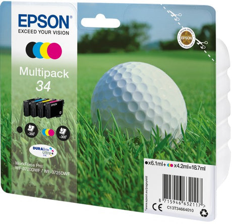 Epson 34 Golf Ball Black Cyan Magenta Yellow Ink Cartridge Combo Pack