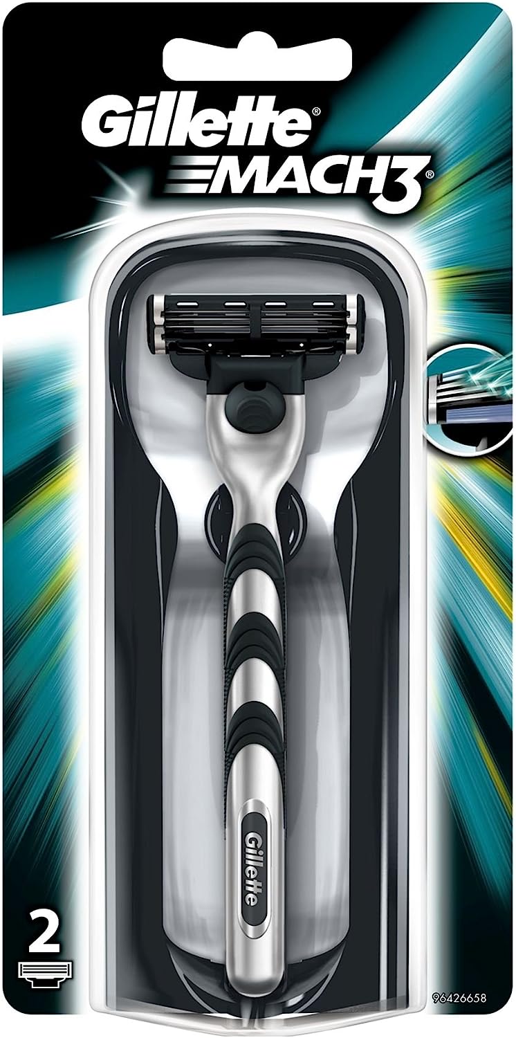 Gillette Mach3 for Men Razor Handle with 2 Razor Blade Heads